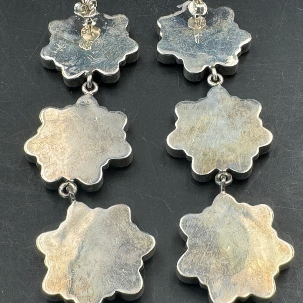 Lab Created Opal Iridescent Triple Floral Multi Stone Sterling Dangle Earrings - Picture 6 of 11